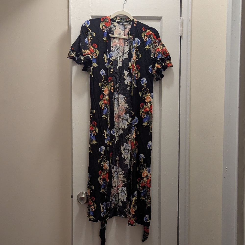 Zara Ruffled Tie Front Orange and White Maxi Dress